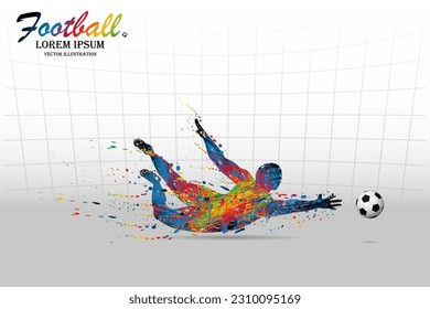 Visual drawing movement for soccer or football sport and goalkeeper jumping at fast of speed of stadium colorful beautiful design on white background for winner sport game vector illustration