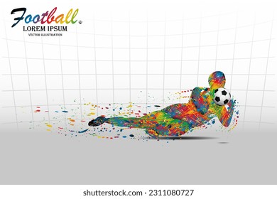 Visual drawing movement for soccer or football sport and goalkeeper jumping at fast of speed of stadium colorful beautiful design on white background for winner sport game vector illustration