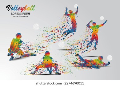 Visual drawing movement to volleyball sport and jumper at fast of speed on stadium, colorful beautiful design style on white background for vector illustration, exercise sport concept, the winner game