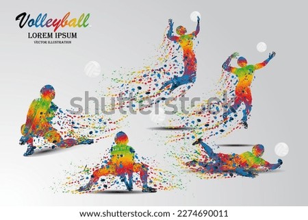 Visual drawing movement to volleyball sport and jumper at fast of speed on stadium, colorful beautiful design style on white background for vector illustration, exercise sport concept, the winner game