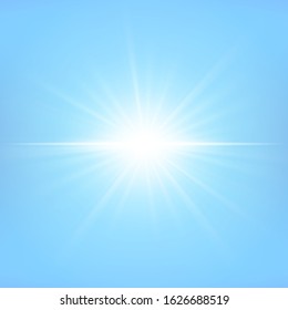 Visual drawing of natural sun shine light or spotlights use for advertisement product in sale business such as cosmetic, copy space on background blue sky to vector illustration set 1 of 3