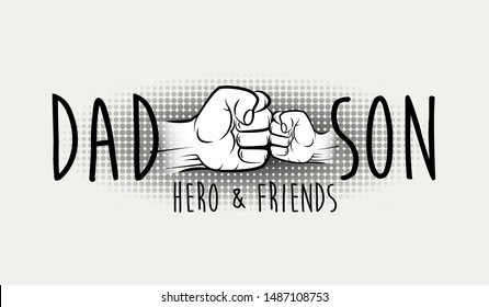 Visual drawing of paper pictograph logo fist bumping in father day, concept dad my hero and friends of son on white color background and copy space vector illustration, minimal stylish set 2 of 2