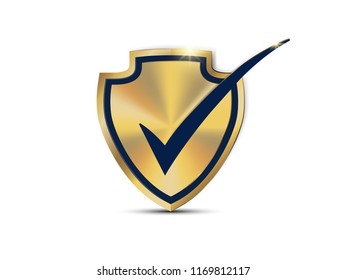 Visual drawing of pictograph isolated security shield icon with checkmark or mark approved,protection and security symbol on white background
