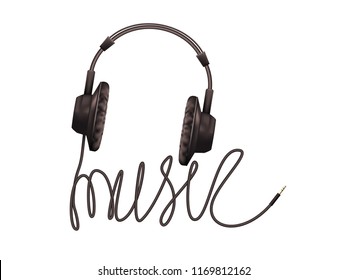 Visual drawing of pictograph music text for headphone to t-shirt design fashion young trendy isolated on white background for vector illustration. minimal stylish girl outfit