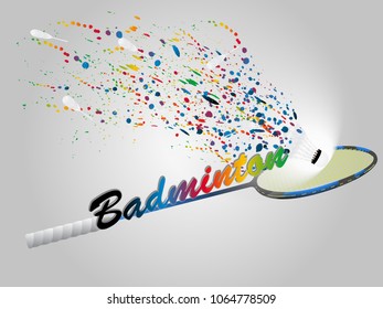 Visual drawing of racket and shuttlecock at fast of speed on stadium , colorful beautiful design style on white background for vector illustration, exercise sport concept