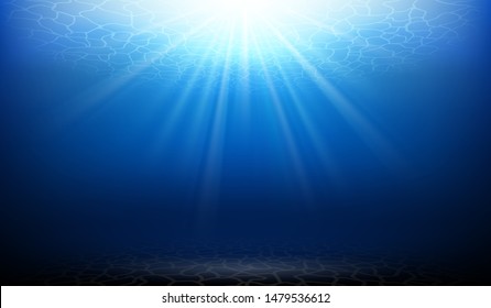 Visual drawing of realistic ocean nature blue underwater and sun light shine into underground, concept clean and clear use background ads for vector illustration