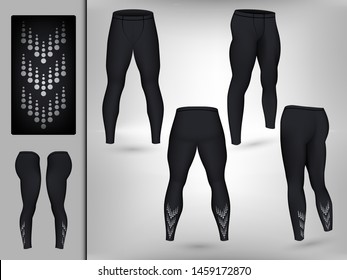 Visual drawing set of elastic long leggings stylish body clothes, firmly compression for men or women trendy fashion collage athletes use fitness, flat lay, beautiful design vector illustration