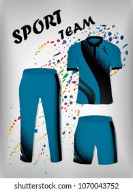 Visual drawing set of stylish t-shirt and pant ,man and women trendy fashion clothes collage on colorful, flat lay, beautiful design style on black and white background for vector illustration