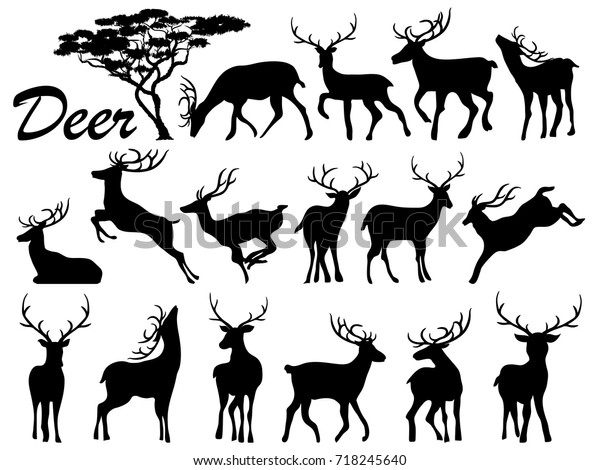 アフリカの鹿の動物の野生動物コレクションのシルエットや Savannahの抽象的な白黒のベクターイラストを視覚的に描く のベクター画像素材 ロイヤリティフリー