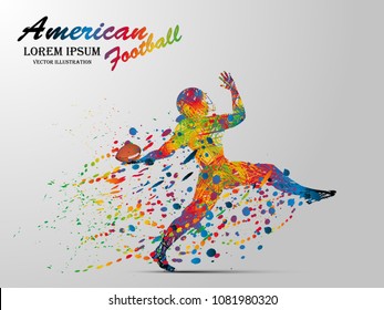 Visual drawing silhouettes of man throwing the ball at american football game, healthy lifestyle and sport concepts, abstract black and white vector illustration