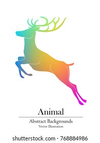 Visual drawing silhouettes of one deer animal isolate rainbow pastel color full on white background for logo with wildlife, minimal concept, for vector illustration
