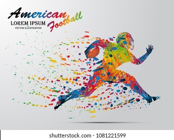 Siluetas de dibujo visual de corredor en el juego americano de fútbol, corriendo y cruzando una línea de meta ganando una carrera, estilo de vida saludable y conceptos deportivos, ilustración abstracta de vector blanco y negro