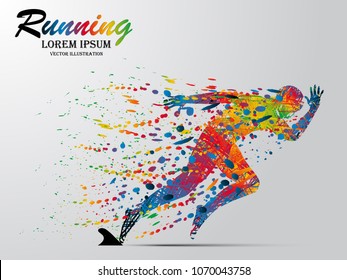 Visual drawing silhouettes of runner from start to finish, running and crossing a finish line winning a race, healthy lifestyle and sport concepts, abstract black and white vector illustration