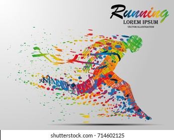 Visual drawing silhouettes of runner from start to finish, running and crossing a finish line winning a race, healthy lifestyle and sport concepts, abstract black and white vector illustration