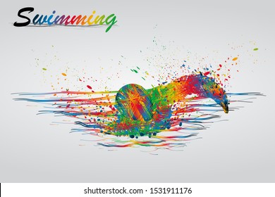 Dibujo visual natación estilo libre en triatlón juego deportivo, competición conceptual y ejercicio para la salud del colorido y hermoso estilo de diseño sobre fondo blanco para ilustración vectorial