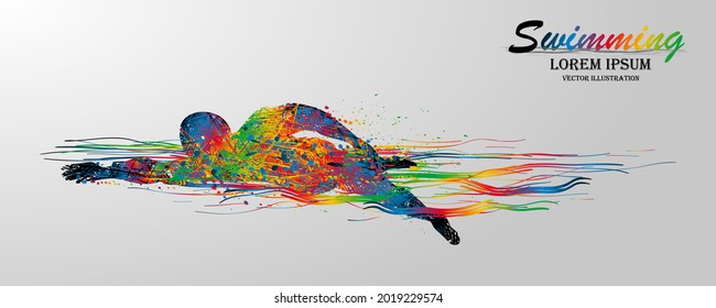 Visual drawing sport freestyle swimming in triathlon sport game, concept competition and exercise for health of colorful beautiful design style on white background for vector illustration
