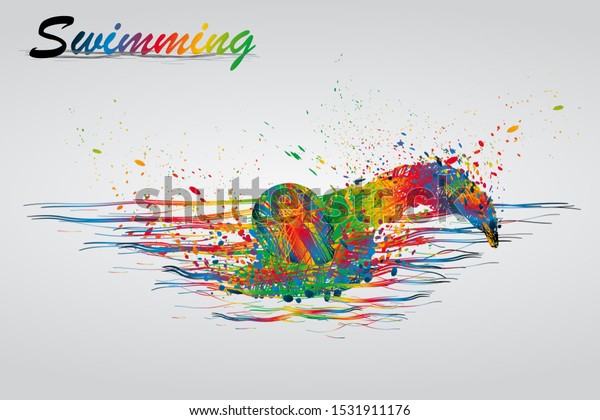 Visual drawing sport freestyle swimming in triathlon sport game