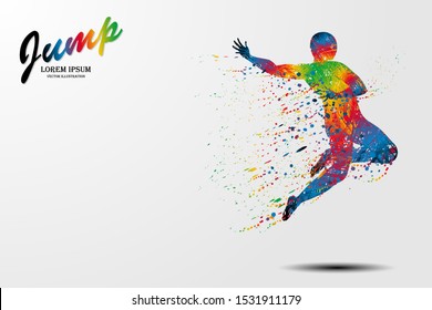 Visual Drawing Of Sport Jumping Game Crossing A Finish Line Winning A Race, Concept Happiness Freedom Movement Or Victory Colorful  On White Background Vector Illustration