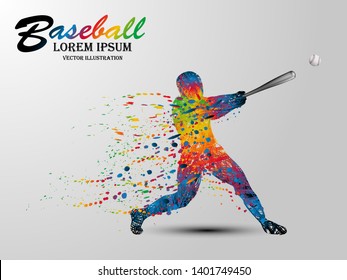 Visual drawing of sport man in start baseball game at fast of speed on stadium, colorful beautiful design style on white background for vector illustration, exercise sport concept