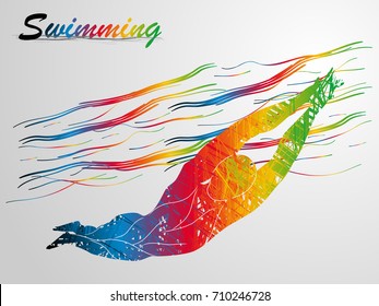 Visual drawing sport swimming of bottom view, abstract colorful vector illustration, healthy lifestyle and sport concepts,abstract swimming game colorful vector illustration