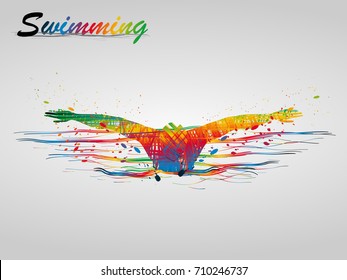 Visual drawing sport swimming of top view, abstract colorful vector illustration, healthy lifestyle and sport concepts,abstract swimming game colorful vector illustration