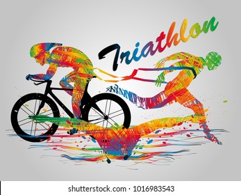 Visual drawing swimming, cycling and runner sport at fast of speed in triathlon game, colorful beautiful design style on white background for vector illustration, exercise sport concept set 2 of 2