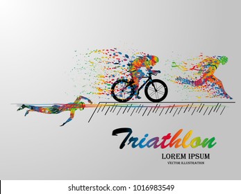 Visual drawing swimming, cycling and runner sport at fast of speed in triathlon game, colorful beautiful design style on white background for vector illustration, exercise sport concept set 1 of 2