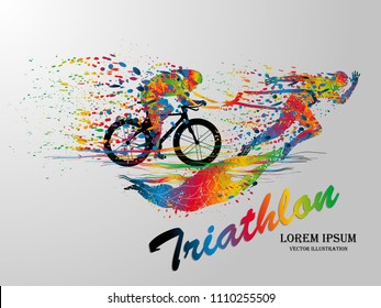 Visual drawing swimming, cycling and runner sport at fast of speed in triathlon game, colorful beautiful design style on white background for vector illustration, exercise sport concept set 1 of 3
