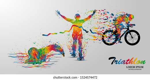 Visual drawing swimming, cycling and runner sport at fast of speed in triathlon game, colorful beautiful design style on white background for vector illustration, exercise sport concept set 1 of 5