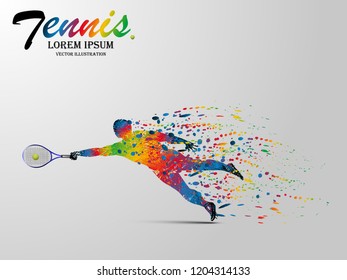 Visual drawing tennis sport and jumper at fast of speed on stadium , colorful beautiful design style on white background for vector illustration, exercise sport concept