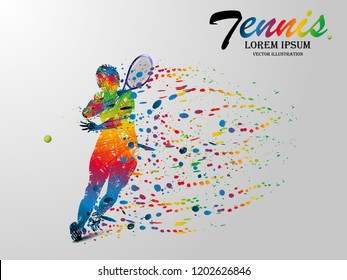 Visual drawing tennis sport movement  of front view, healthy lifestyle and sport concepts,abstract in game colorful vector illustration
