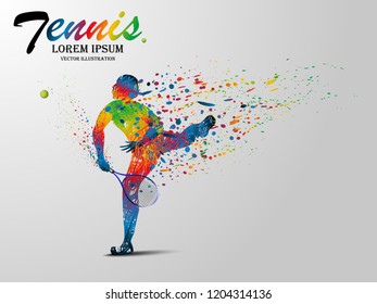 Visual drawing tennis sport and run at fast of speed on stadium , colorful beautiful design style on white background for vector illustration, exercise sport concept