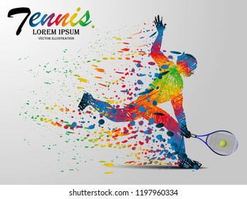 Visual drawing tennis sport and runner at fast of speed on stadium , colorful beautiful design style on white background for vector illustration, exercise sport concept