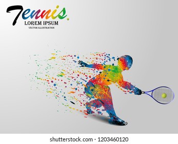 Visual drawing tennis sport and runner at fast of speed on stadium , colorful beautiful design style on white background for vector illustration, exercise sport concept
