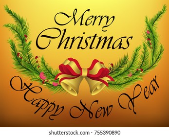 Visual drawing of text Merry Christmas and New Year greeting beautiful card,nature spring concept on sunset light background for vector illustration, set 3 of 3