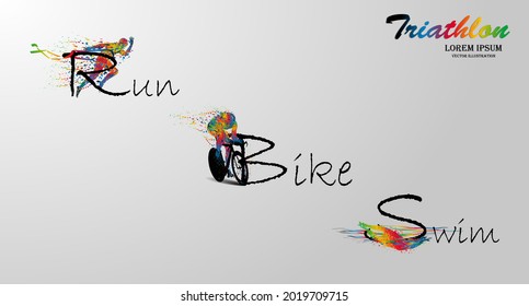 Visual drawing text of "S" swimming, "B" Bike and "R" runner sport at fast of speed in triathlon start to stop game, line design style on white background for vector illustration, logo sport concept