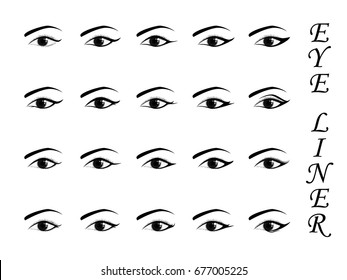 Visual drawing for types of eyeliner vector illustration stylish make up. Beauty article , Drawing of eye close-up with black and white background