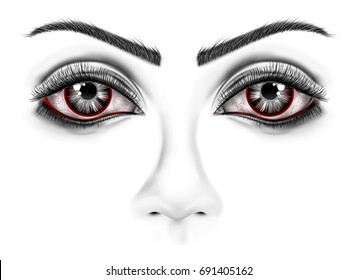 Visual drawing for vascular on eyeball and eye close-up in black and white. Beauty article of vector illustration 
