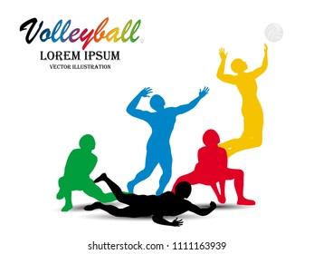 Visual drawing volleyball sport at fast of speed action in game, colorful beautiful design style on white background for vector illustration, exercise sport concept, winner championship