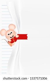 Visual drawing of white paper book or notebook in education and cartoon rat happy, copy space on white background for vector illustration