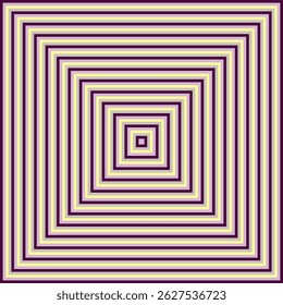 Visual effect created by dark purple, pale mauve, acid yellow and grey squares getting progressively smaller