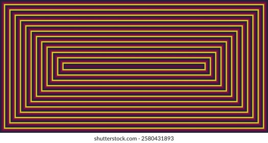 Visual effect created by navy blue, purple, wine red and yellow rectangles getting progressively smaller