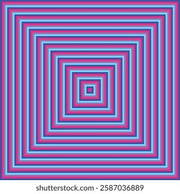 Visual effect created by neon royal blue, pink, purple and light blue squares getting progressively smaller