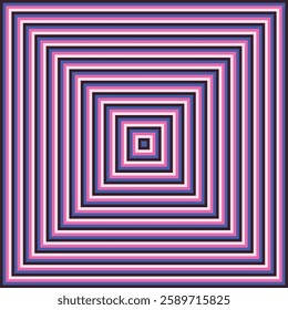 Visual effect created by neon black, blue and pink squares getting progressively smaller