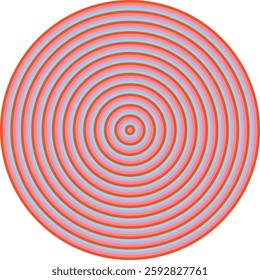 Visual effect created by shades of neon orange, pale blue and pink circles getting progressively smaller