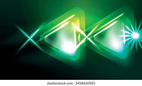 Visual effect lighting creates an electric blue glow around the glasses, resembling neon graphics in a dark space. The lenses flare like lasers at an event, forming a mesmerizing triangle