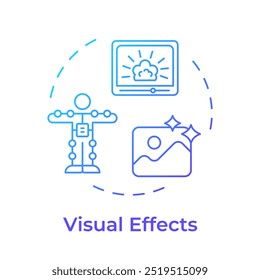Visual effects multi color concept icon. Video editing, cgi. Cinematography, technology. Round shape line illustration. Abstract idea. Graphic design. Easy to use in infographic, presentation