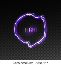 Visual electricity effect. Glowing energy discharge isolated on dark checkered transparent background. Vector vfx illustration. Lightning frame. Game development concept.
