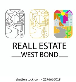 Visual elements consisting of houses, buildings, cactus plants and the sun, are suitable for company logo designs in the real estate sector.
