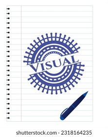 Visual emblem drawn with pen. Blue ink. Vector Illustration. Detailed. 